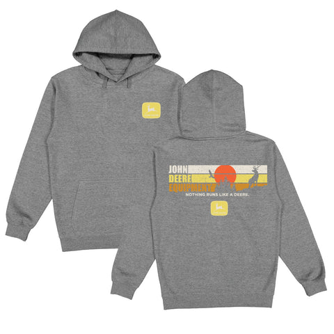 Charcoal Heather John Deere Trade Mark Sunset Print Fleece Hoodie