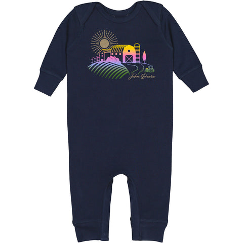 Infant Navy Ombre Farm Long Sleeve Romper